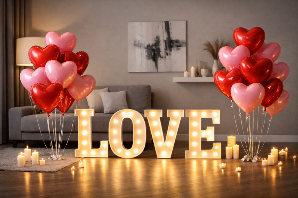Balloon & LED Setup  romantic room decor ideas