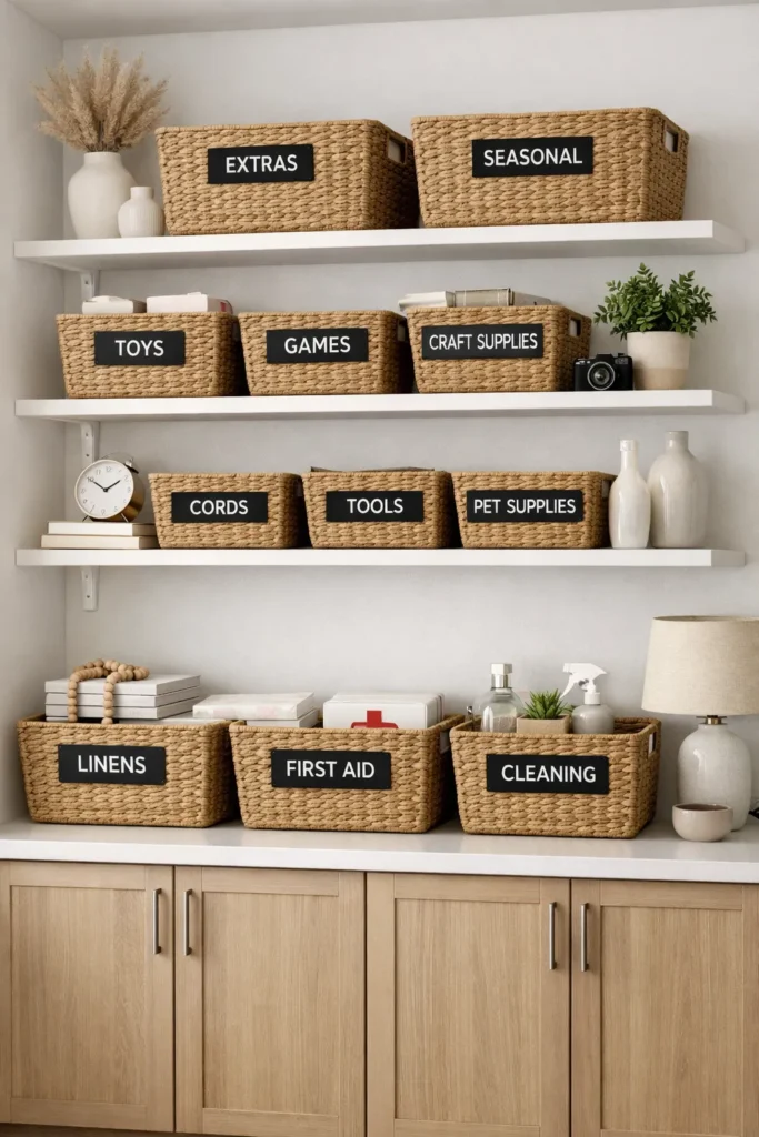 Basket Based Open Storage Small Bathroom Storage Ideas