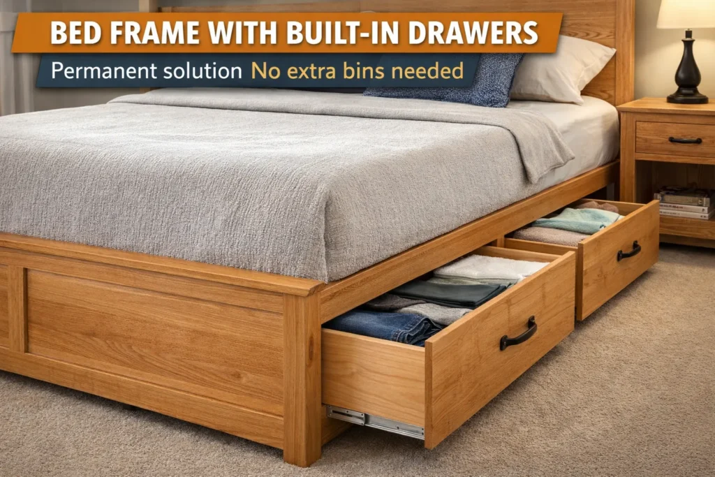 Bed Frame With Built In Drawers  under bed storage ideas