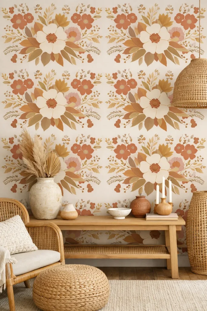 Boho Floral Wall Peel And Stick Wallpaper Accent Wall