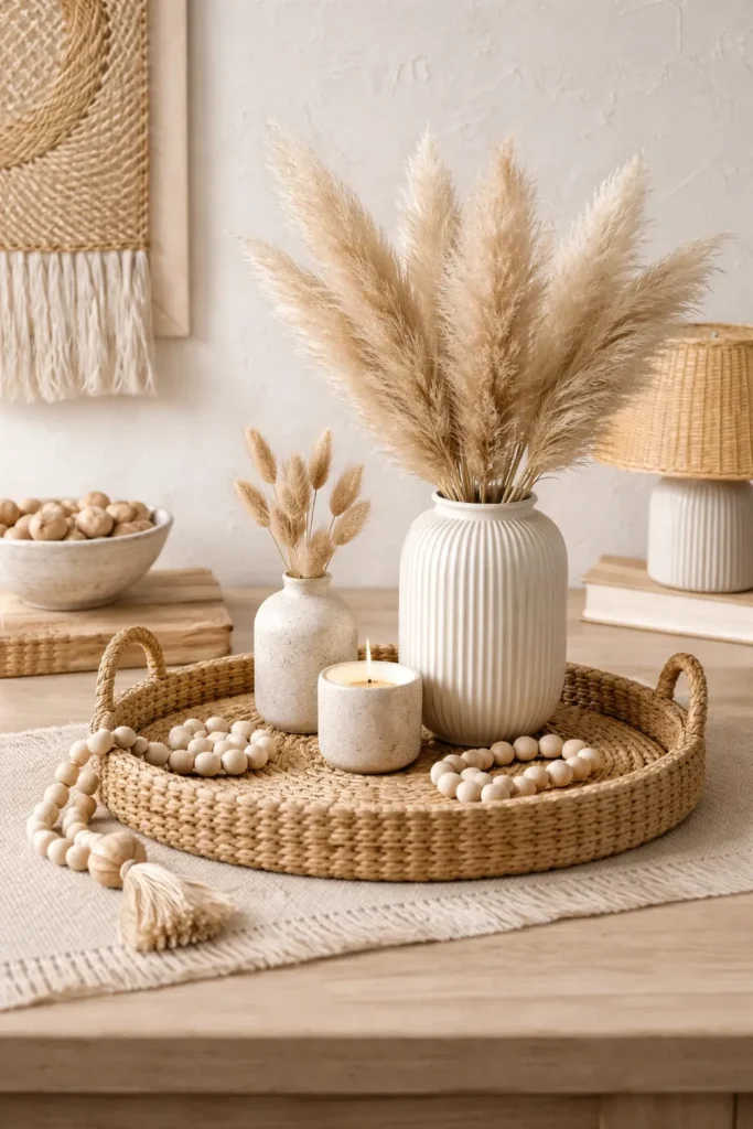 Boho Natural Texture Coffee Table Decor Ideas