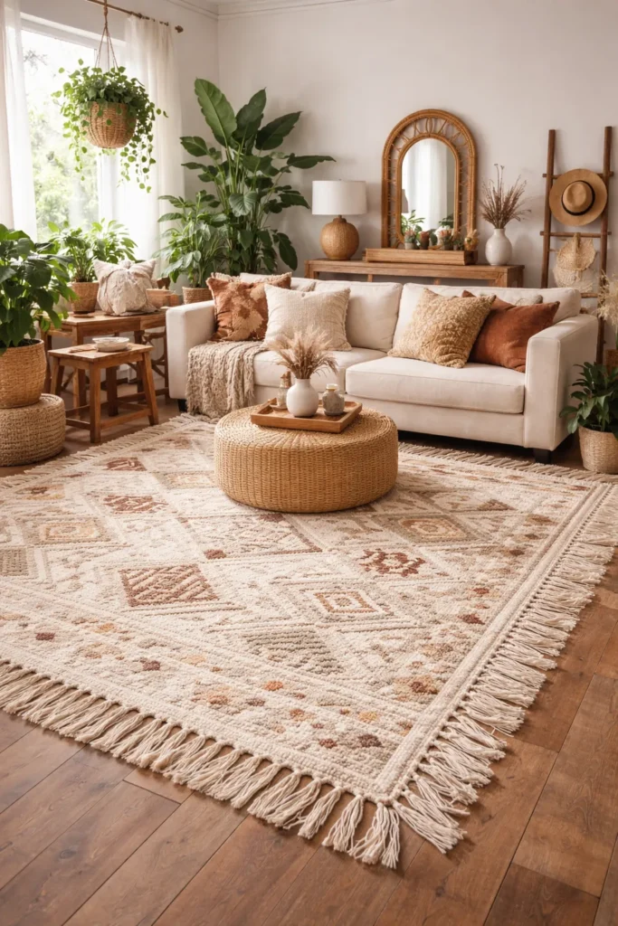 Boho Textured Rug Area Rug Living Room Ideas