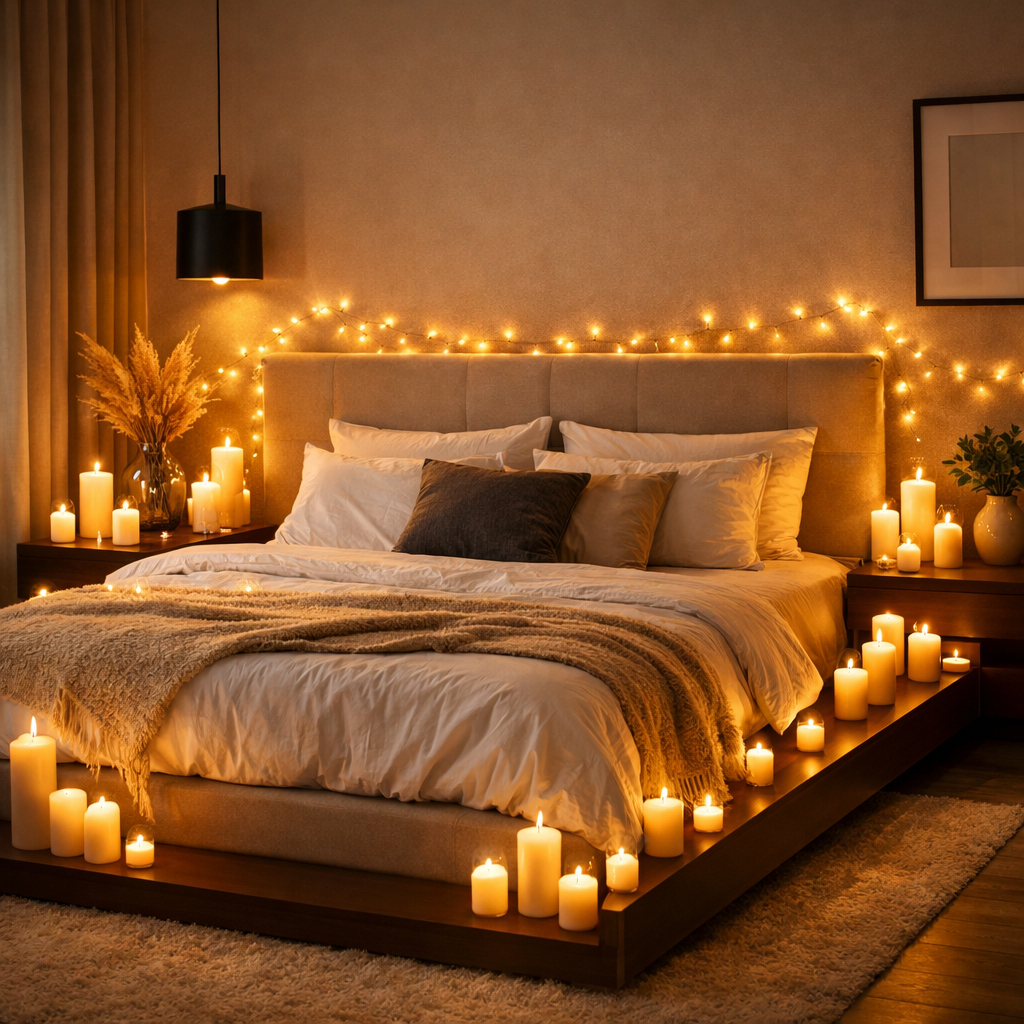 Candle-Lit Bedroom  romantic room decor ideas