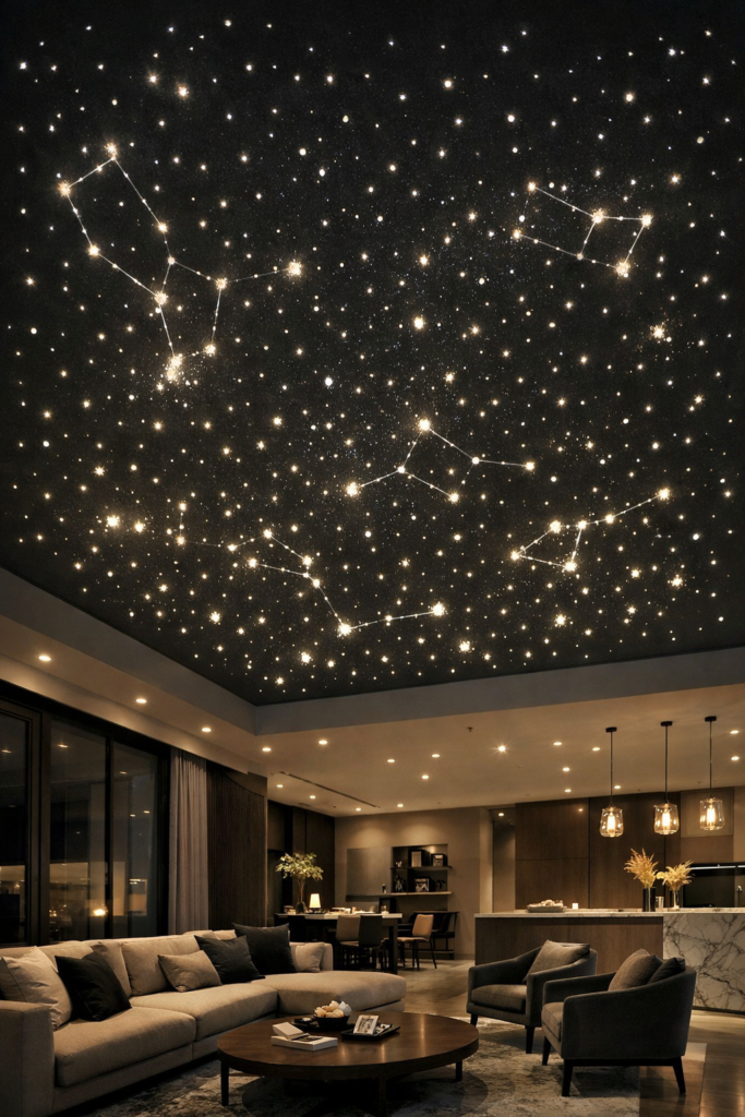Ceiling Star Pattern fairy lights bedroom ideas