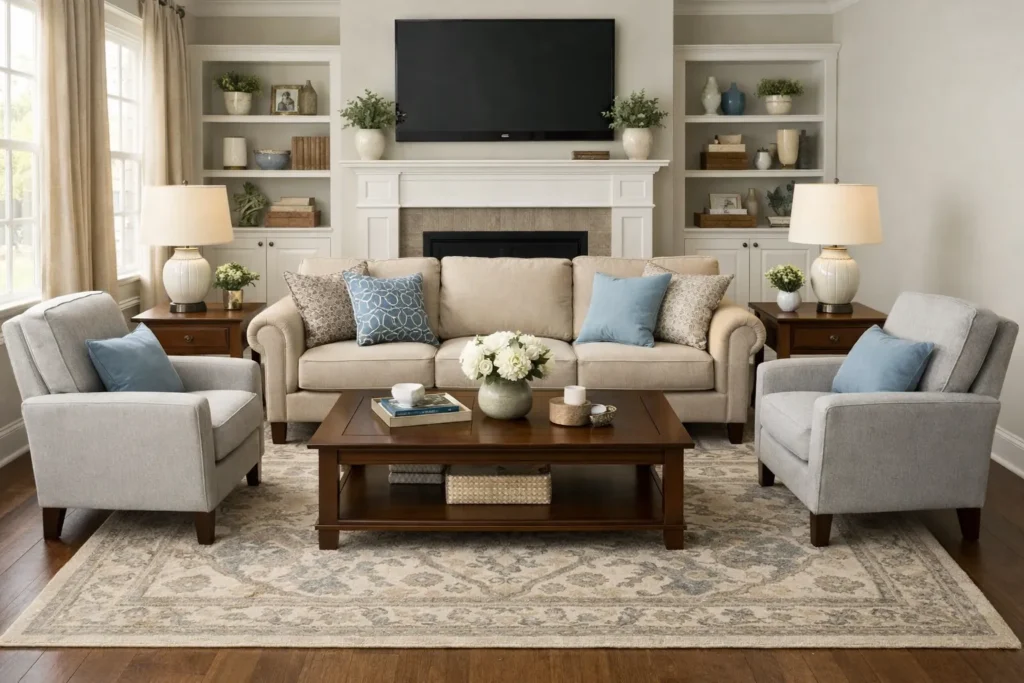 Classic Sofa And Two Chairs Layout Living Room Layout Ideas