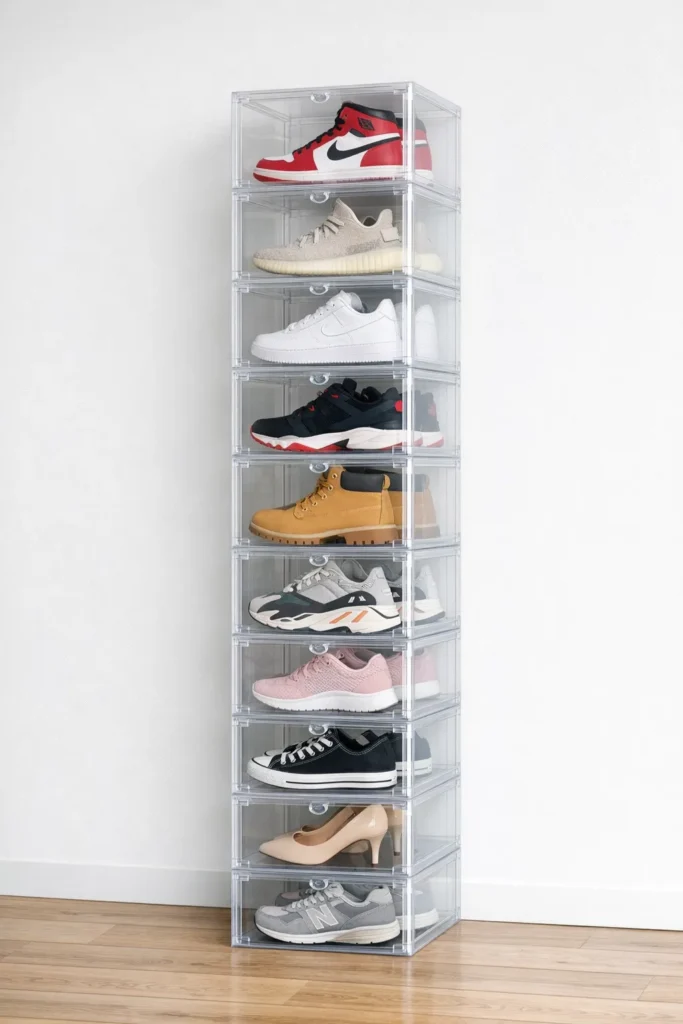 Clear Box Shoe Storage Closet Organization Hacks