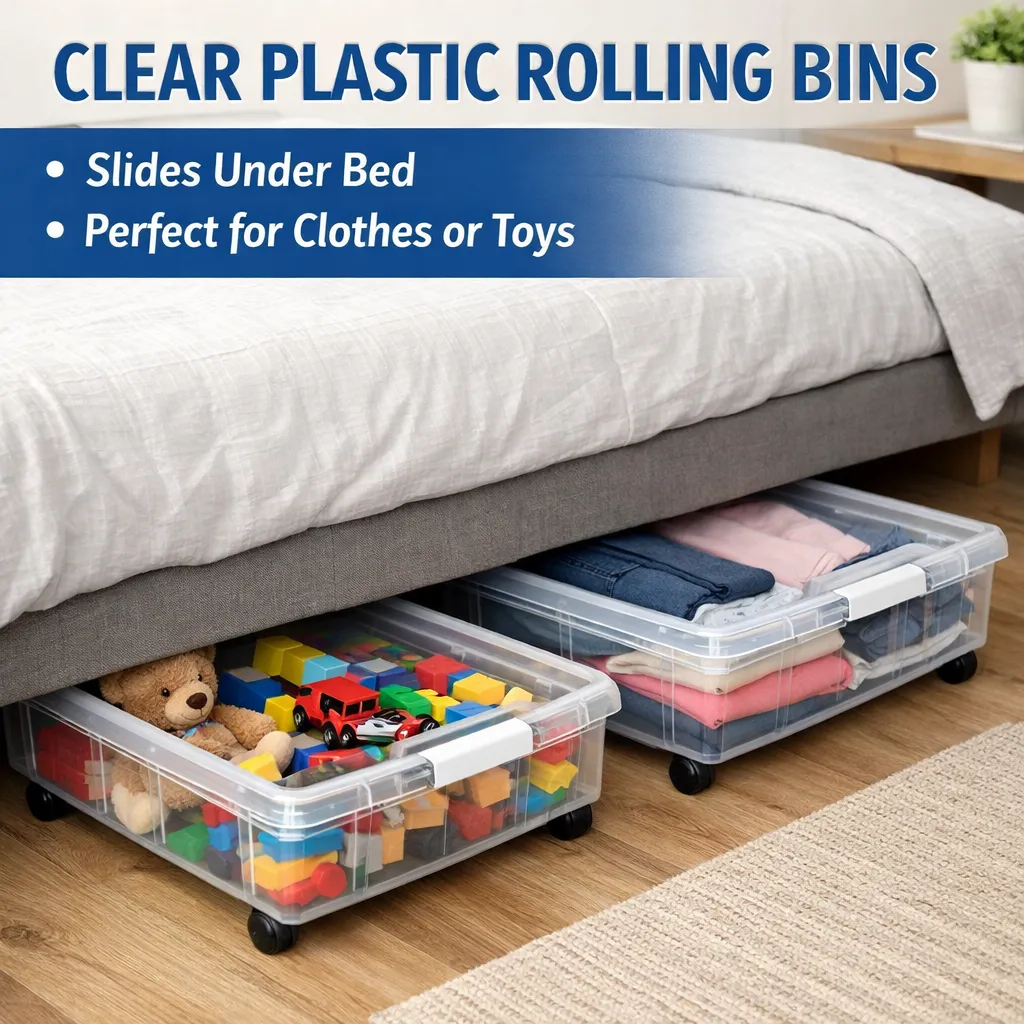 Clear Plastic Rolling Bins under bed storage ideas