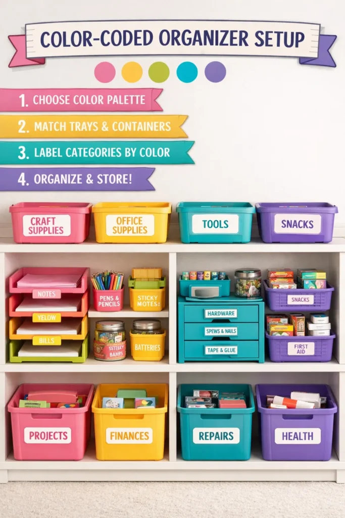 Color Coded Organizer Setup Desk Organization Ideas