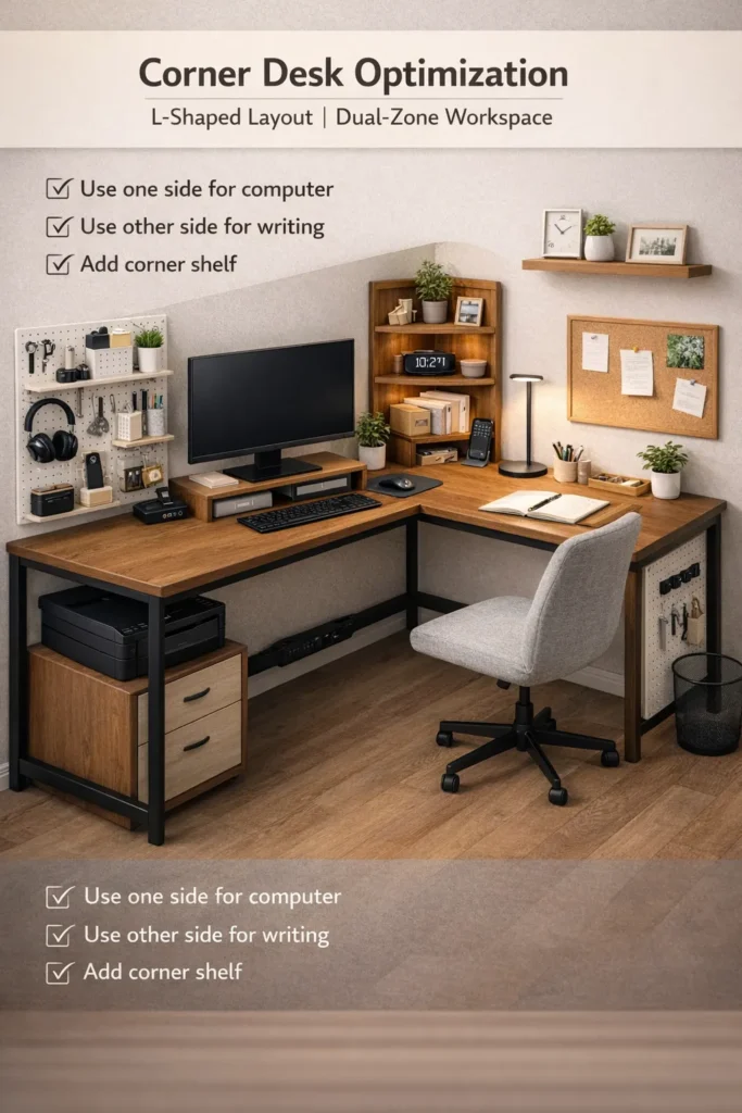 Corner Desk Optimization Desk Organization Ideas
