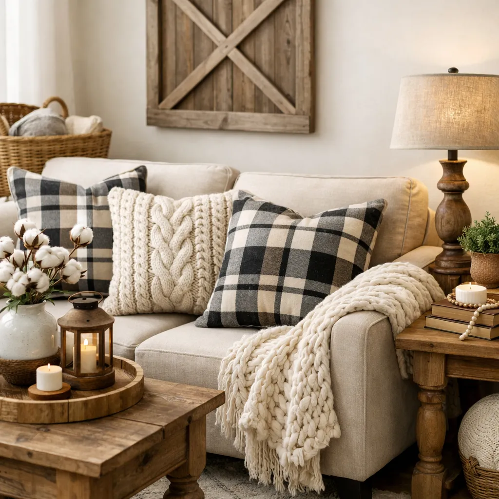 Farmhouse Cozy Look Couch Styling Ideas
