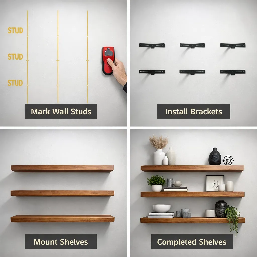 Floating Wooden Shelves Small Bathroom Storage Ideas