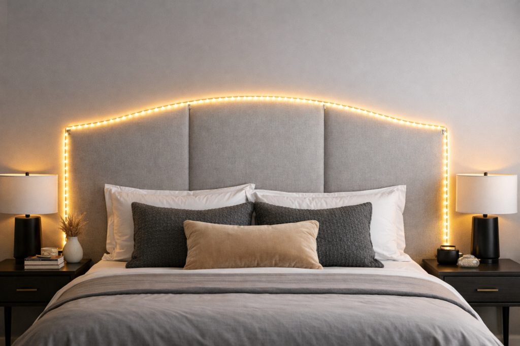 Headboard Outline Lights lights bedroom ideas 
