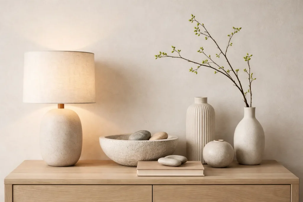 Japandi Calm Style Bedside Table Decor