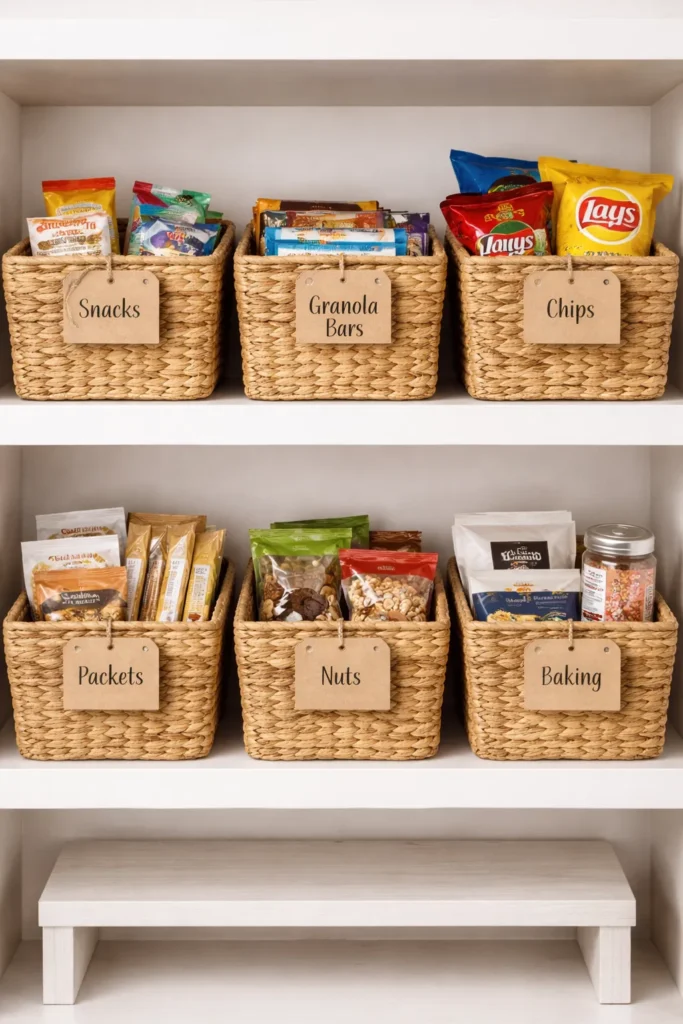 Labeled Pantry Baskets Storage Baskets Aesthetic