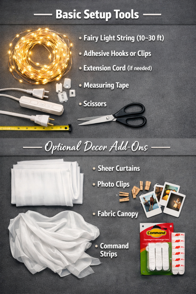 Materials  & Tools You’ll Need fairy lights bedroom ideas