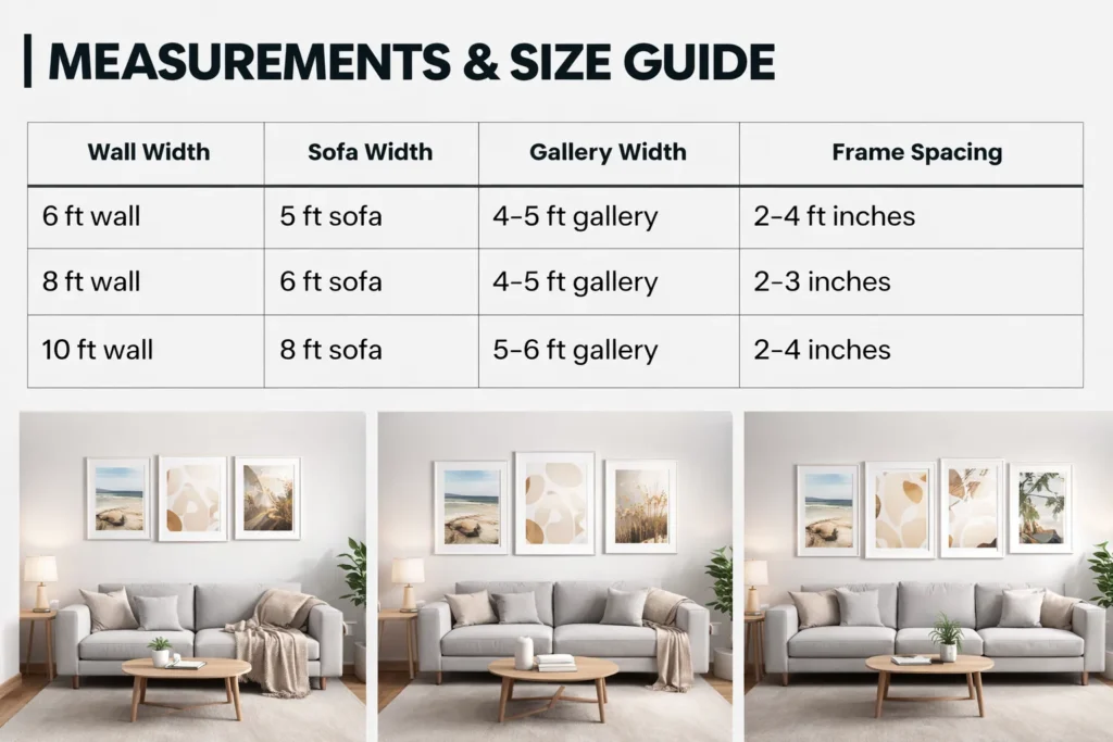 Measurements Size Guide Gallery Wall Ideas Living Room