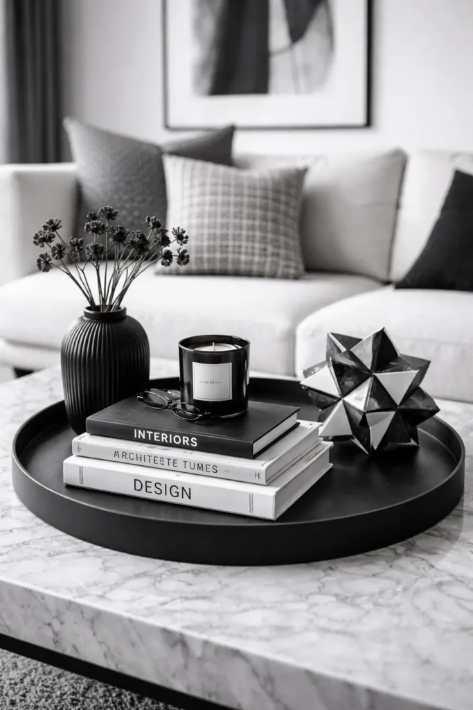 Modern Black White Coffee Table Decor Ideas 2