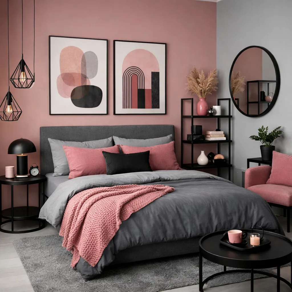 Modern Pink Gray Pink Room Decor Aesthetic