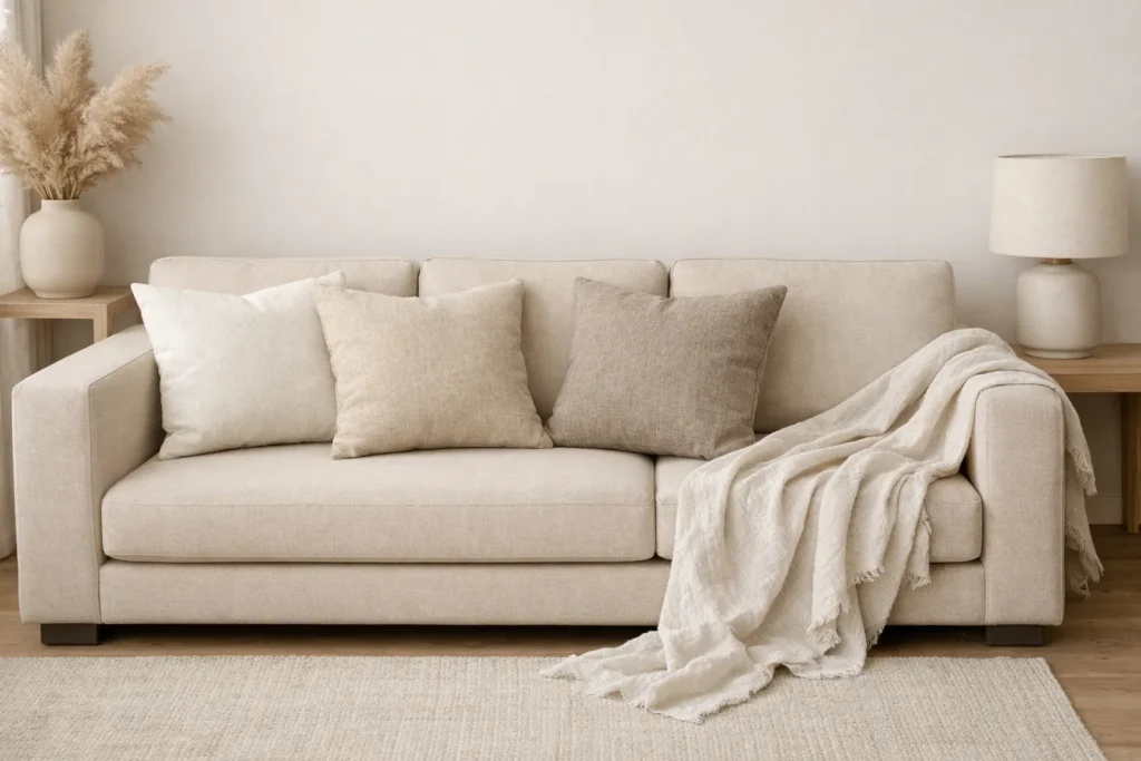 Neutral Minimalist Style Couch Styling Ideas