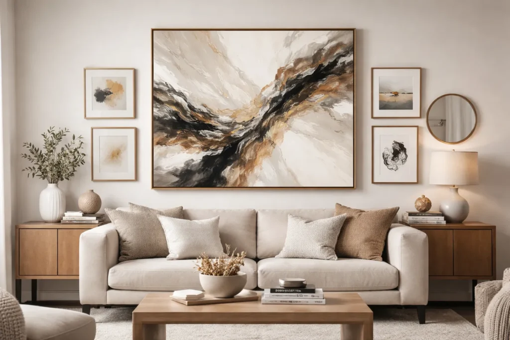 Oversized Centerpiece Layout Gallery Wall Ideas Living Room