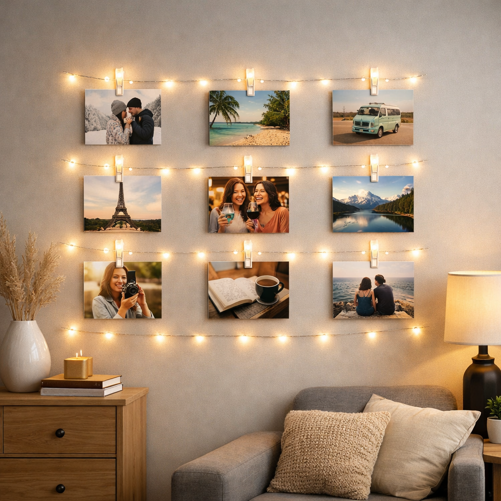 Photo Clip Light Wall fairy lights bedroom ideas