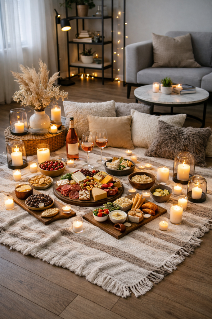 Picnic-Style Indoor Setup   romantic room decor ideas