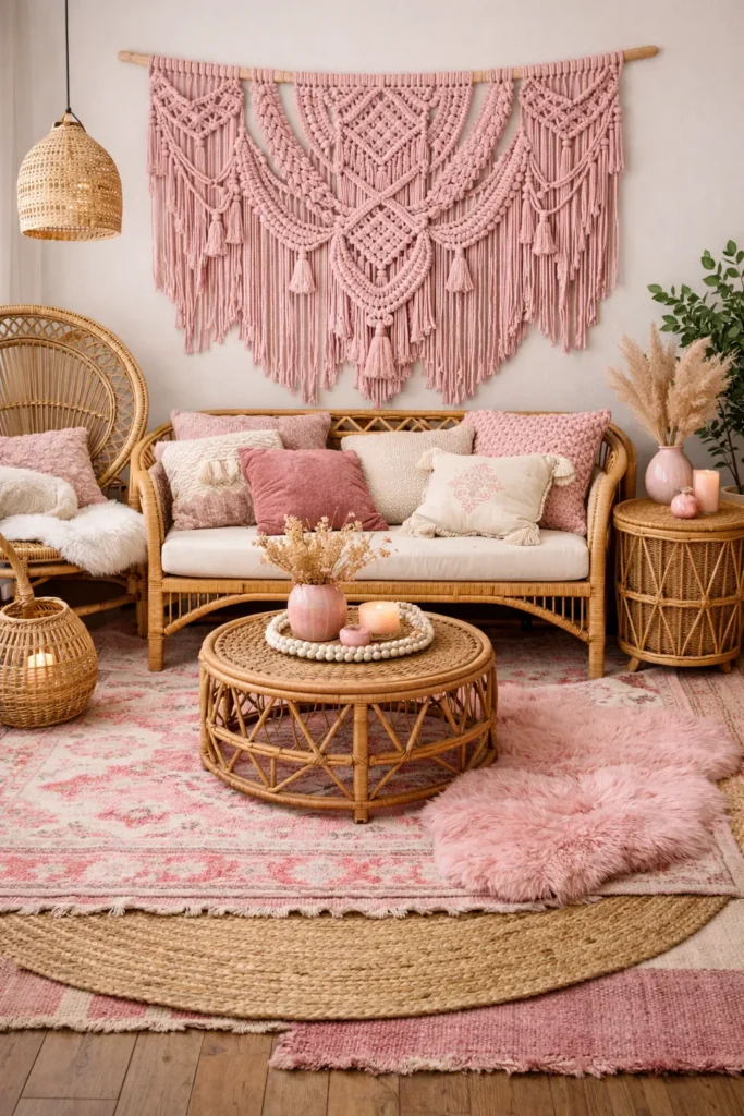 Pink Boho Chic Pink Room Decor Aesthetic