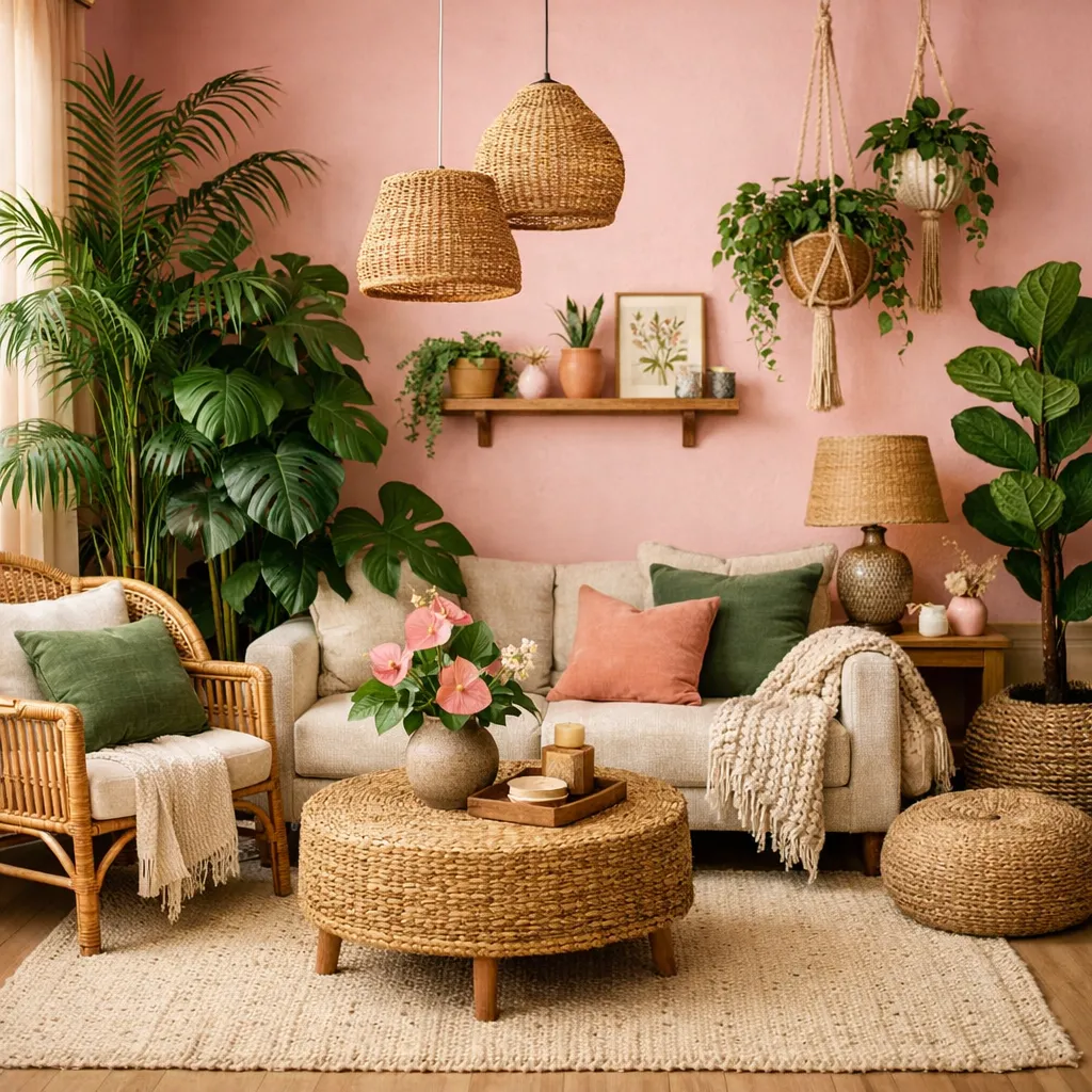 Pink Green Botanical Pink Room Decor Aesthetic
