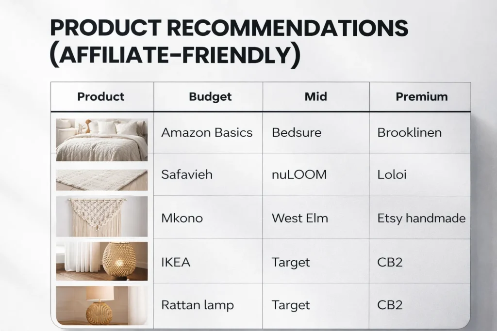 Product Recommendations Boho Bedroom Decor