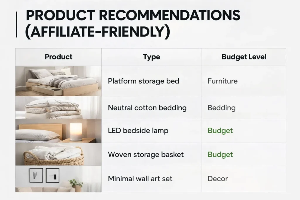 Product Recommendations Minimal Bedroom Decor