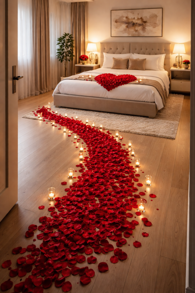 Rose Petal Pathway  romantic room decor ideas