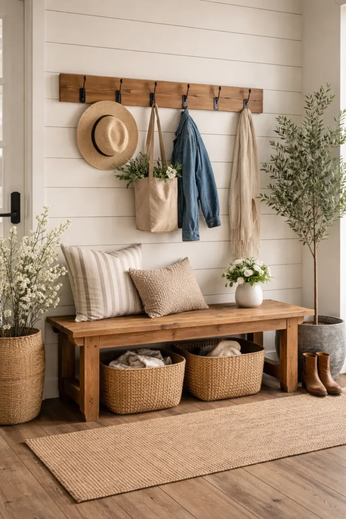Rustic Farmhouse Entry Entryway Organization Ideas