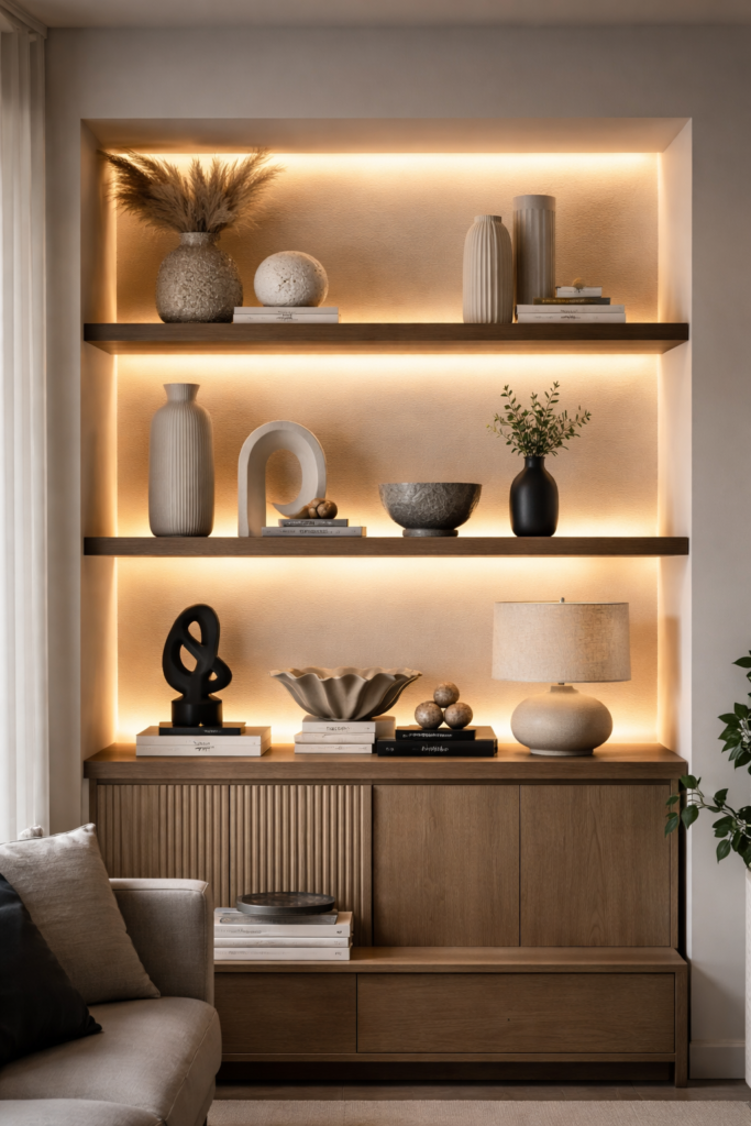 Shelf Accent Lighting fairy lights bedroom ideas