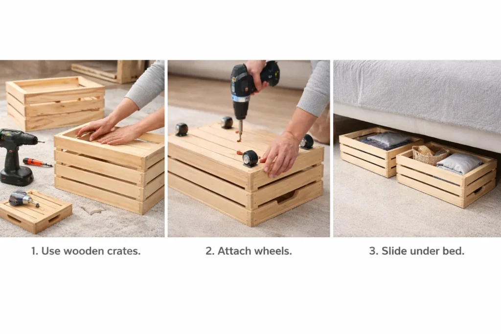 Sliding Crate System  under bed storage ideas