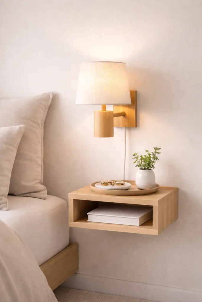 Small Space Floating Shelf Bedside Lamp Styling