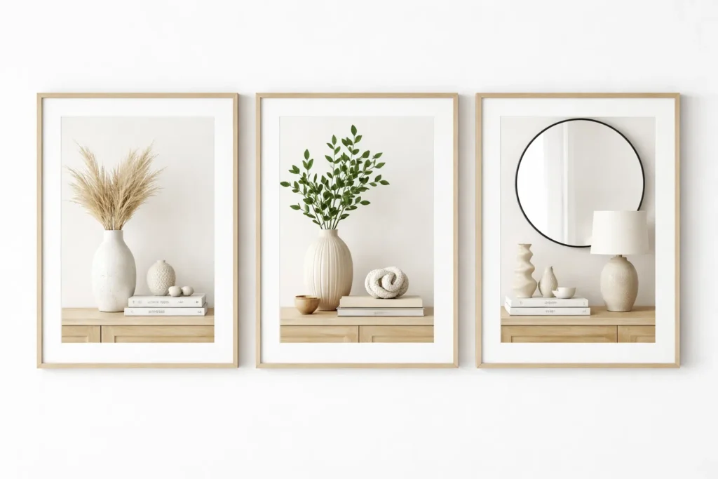 Symmetrical Grid Layout Gallery Wall Ideas Living Room