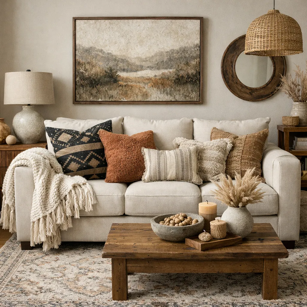 Textured Layered Living Room Cozy Home Decor Ideas
