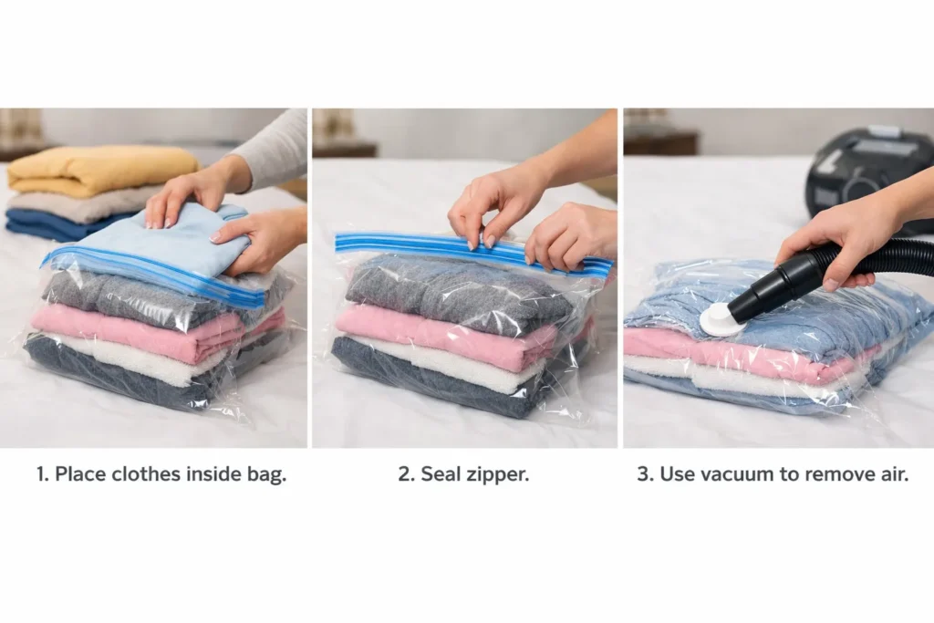 Vacuum Sealed Bags under bed storage ideas