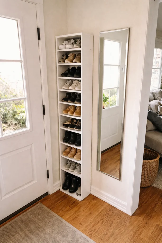 Vertical Shoe Tower Entryway Organization Ideas